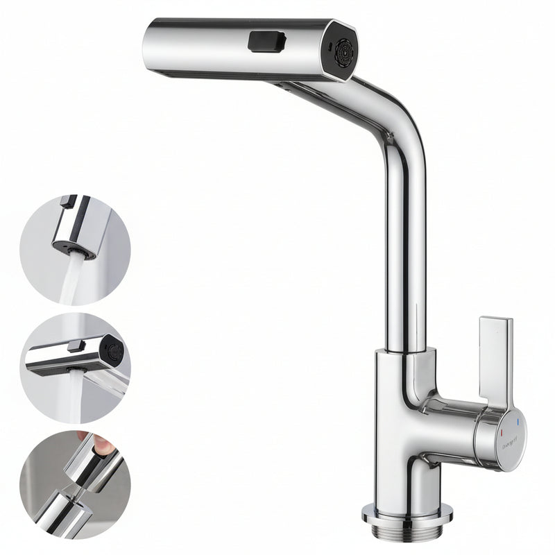 Robinet mitigeur cuisine chromé douchette extractible 40cm pivotant 360°, corps laiton
