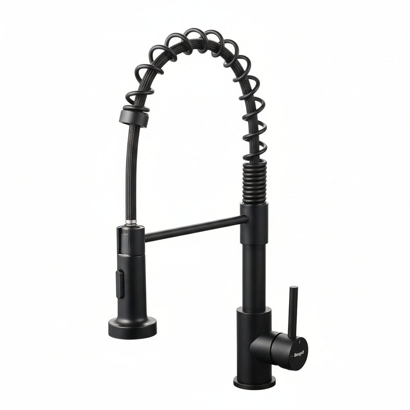 Robinet de cuisine arc élevé noir style industriel, douchette extensible 2 modes et rotation 360°