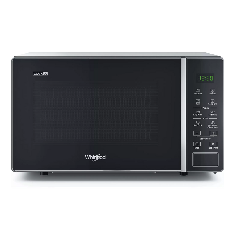 Micro-ondes gril Whirlpool MWP203SB posable silver et noir 20L, gril quartz, cuisine contemporaine