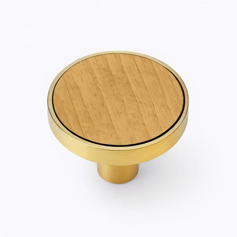 Poignée bouton 32mm métal doré et bois, accessoire de meuble cuisine sur mesure