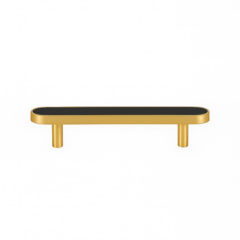 Poignée de meuble cuisine 130mm laiton doré mat et cuir noir, finition premium