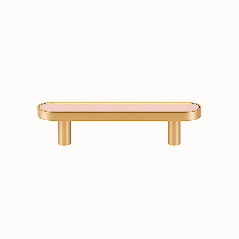 Poignée de cuisine 130mm laiton doré mat et cuir nude, finition sur mesure