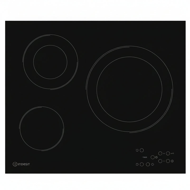 Plaque vitrocéramique 3 foyers noire INDESIT RI360C, doubles zones et commandes sensitives