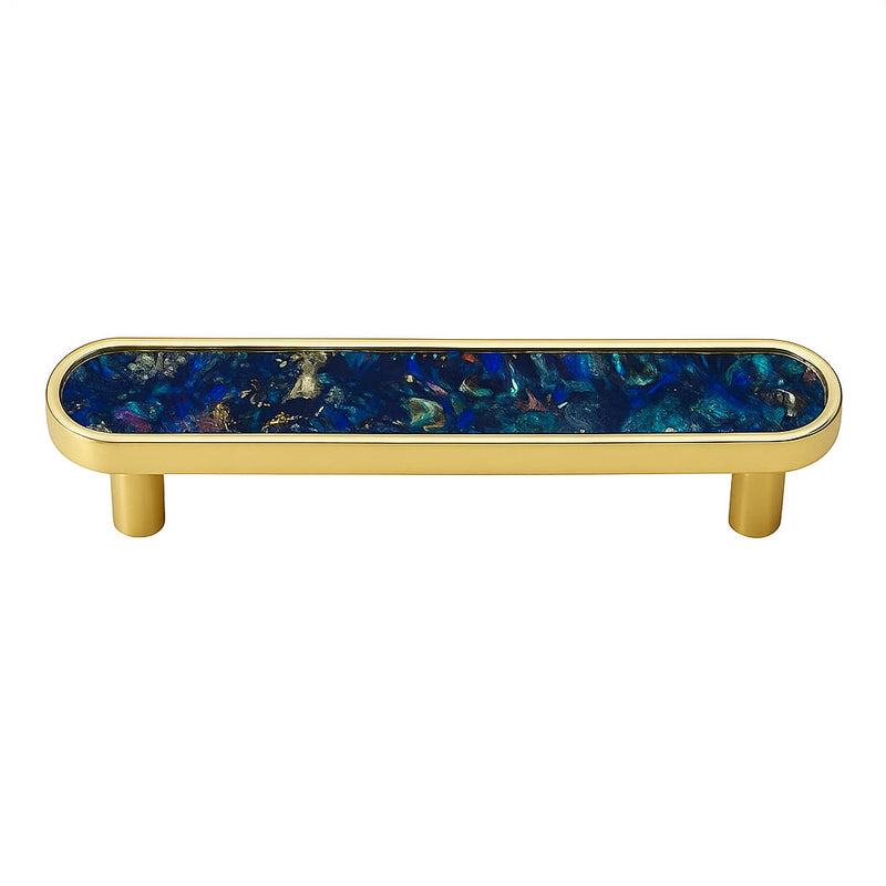 Poignée de meuble cuisine 117mm métal doré et bleu nuit, finition contemporaine