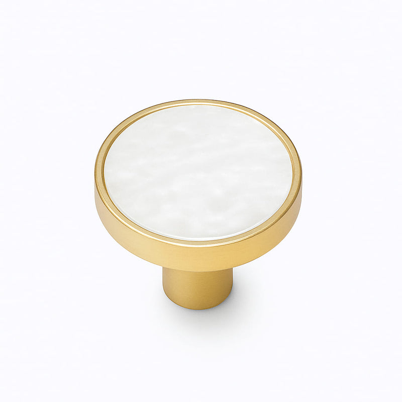 Poignée bouton 32mm métal doré et blanc, accessoire de meuble cuisine sur mesure
