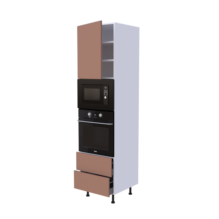 Colonne Four et micro onde + 2 casseroliers + 1 porte battante - Larg. 60cm - Haut. 235cm (pieds inclus)