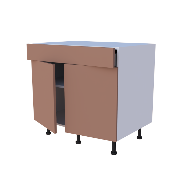 Meuble bas 2 portes + 1 tiroir - larg. 90 cm - Haut. 85cm (pieds inclus)