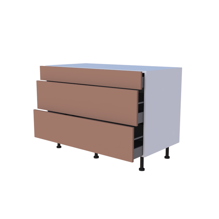 Meuble bas 3 casseroliers - larg. 120cm - Haut. 85cm (pieds inclus)
