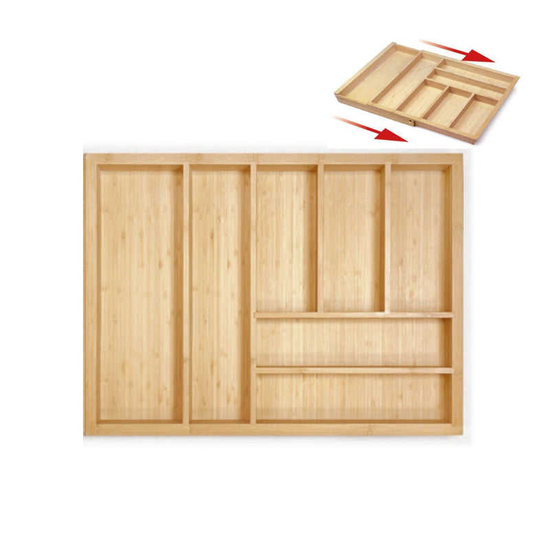 Range-couverts extensible en bambou bois clair, largeur réglable 725 à 1025 mm, meuble 90-110 cm