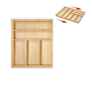 Range-couverts extensible en bambou bois clair, largeur réglable 305 à 525 mm pour tiroir 40-60 cm