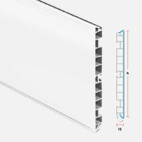 Plinthe de cuisine PVC blanc mat aluminium 1,95m, résistante chocs et humidité