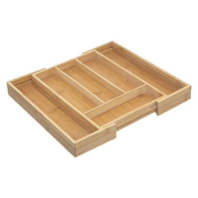 Range-couverts 6 compartiments extensibles : Bambou FSC, longueur réglable 25 à 40 cm — pour tiroir de cuisine