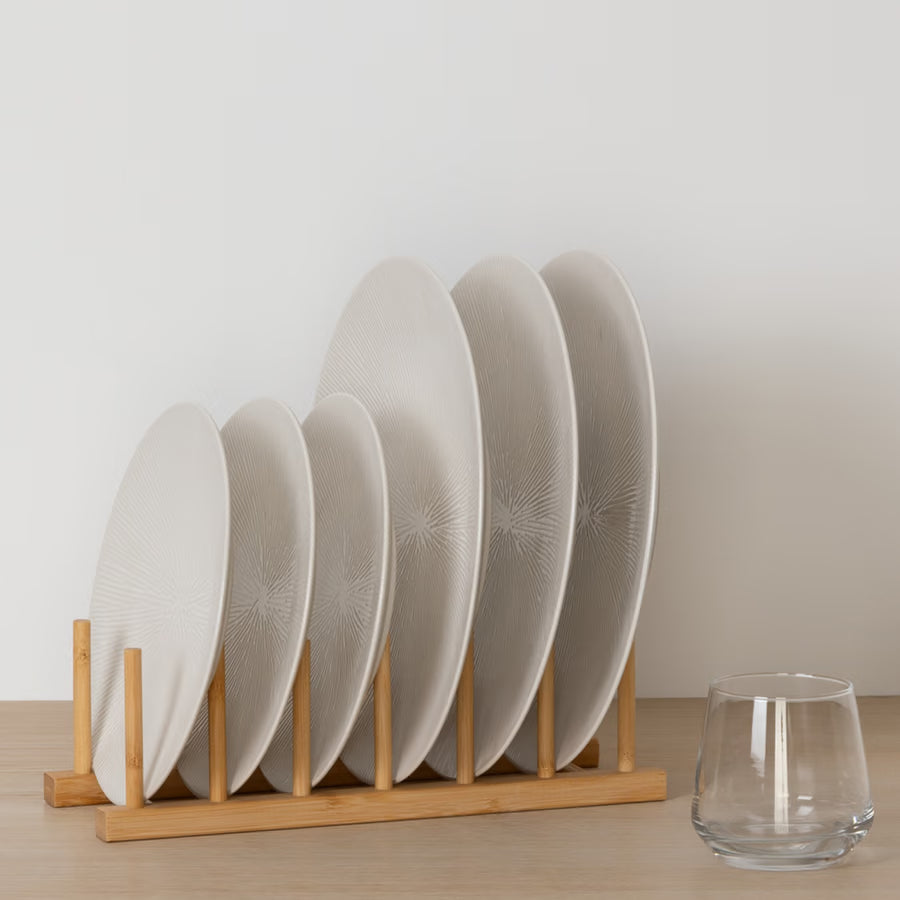 Rack 6 assiettes : Rangement vertical tiroir placard en bambou, 11,5 × 30 × 9,5 cm — 6 emplacements
