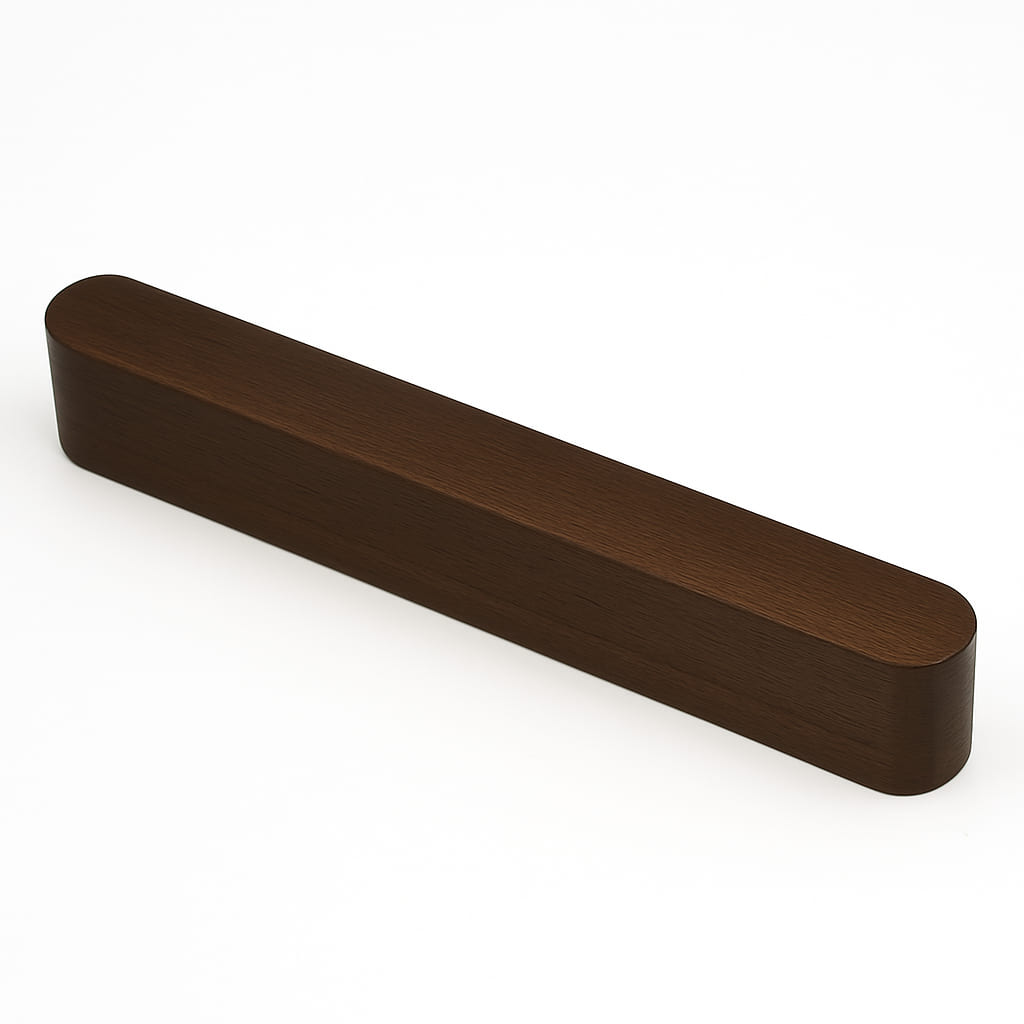 Poignée de meuble cuisine 150mm en bois foncé, finition naturelle chaleureuse