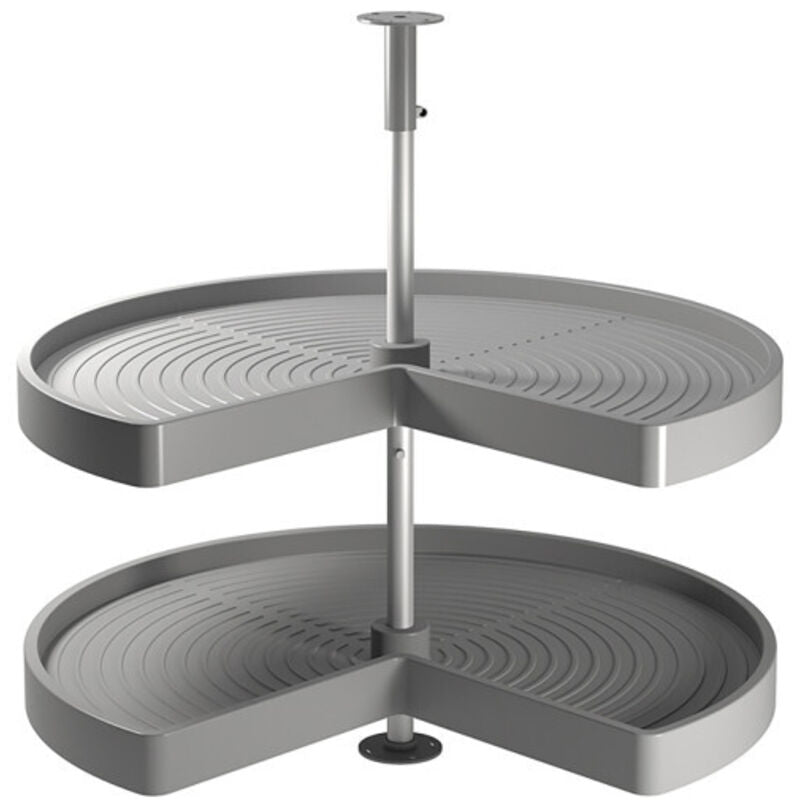 Plateaux tournants 3/4 angle cuisine, 2 disques Ø710mm polyéthylène gris et barre alu anodisé
