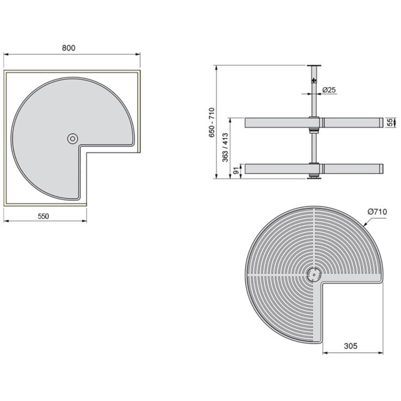 Plateaux tournants 3/4 : 2 plateaux Ø710 mm polyéthylène gris, barre alu anodisé mat
