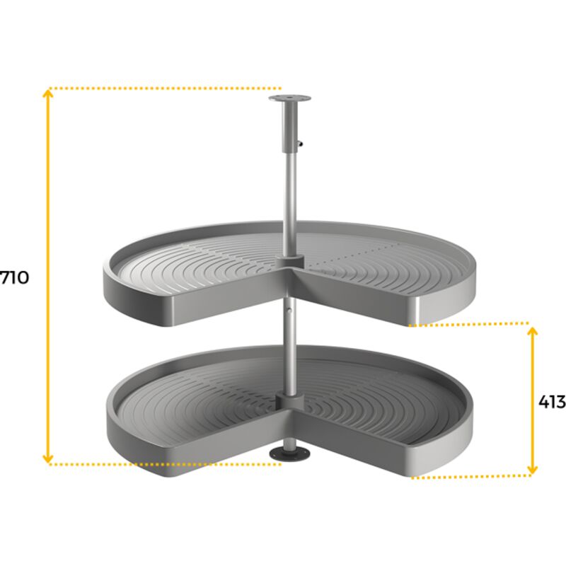Plateaux tournants 3/4 : 2 plateaux Ø710 mm polyéthylène gris, barre alu anodisé mat