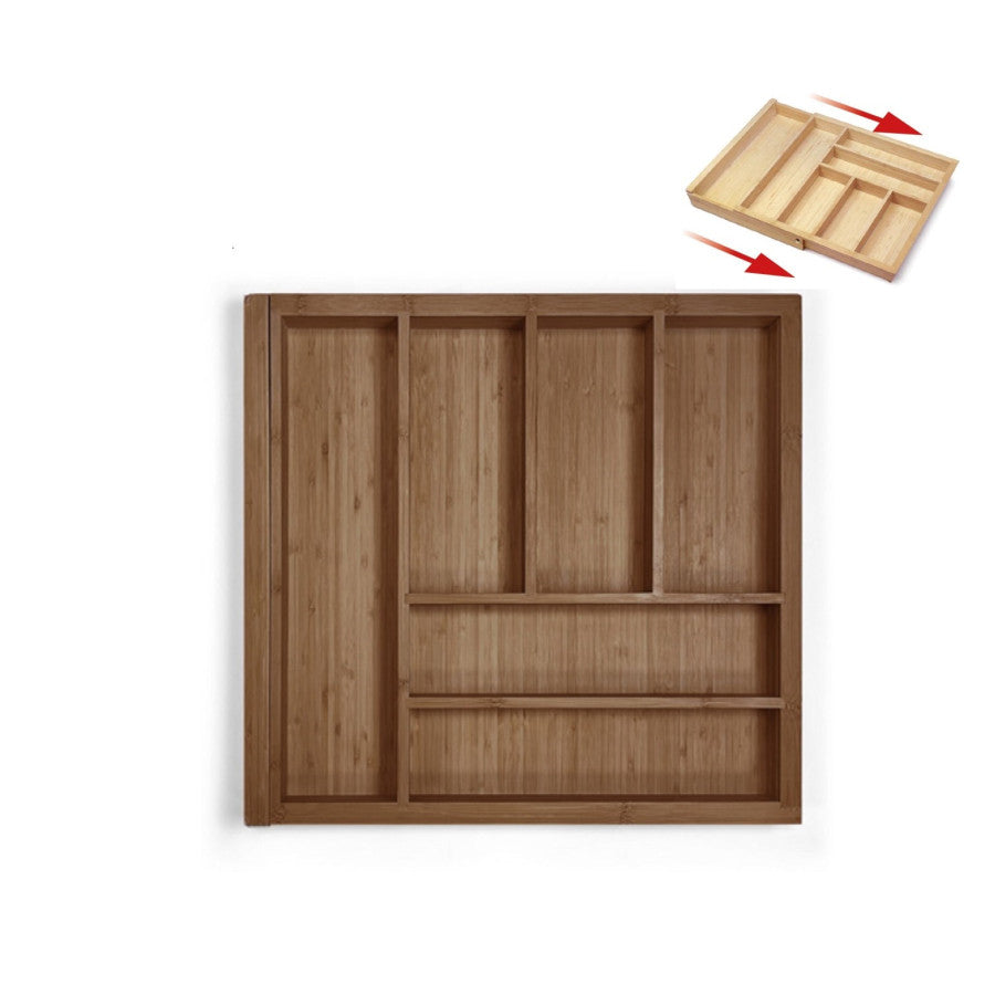 Range-couverts extensible bambou finition noyer, largeur réglable 505 à 825 mm pour tiroir cuisine
