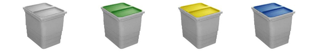 Set 6 poubelles tri sélectif tiroir : 3 x 14 L + 3 x 6 L — base fixatrice + seaux inclus, pour meuble 80 cm