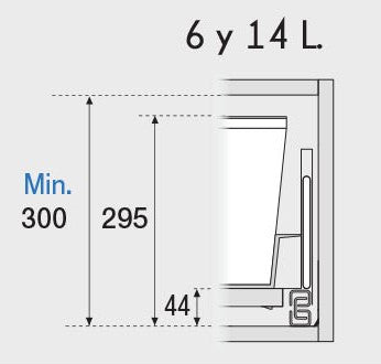 Set 6 poubelles tri sélectif tiroir : 3 x 14 L + 3 x 6 L — base fixatrice + seaux inclus, pour meuble 80 cm
