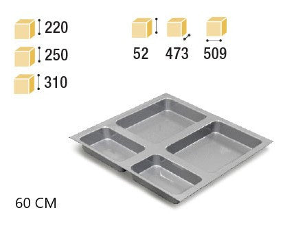 Set 4 poubelles tri sélectif tiroir : 6 et 14 L — base fixatrice + seaux inclus, pour meuble 60cm