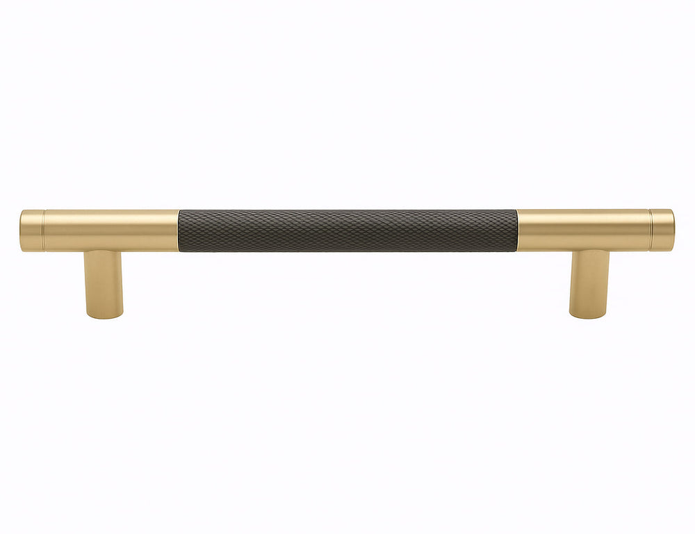 Poignée de meuble cuisine 157mm métal bicolore doré et anthracite, finition moderne