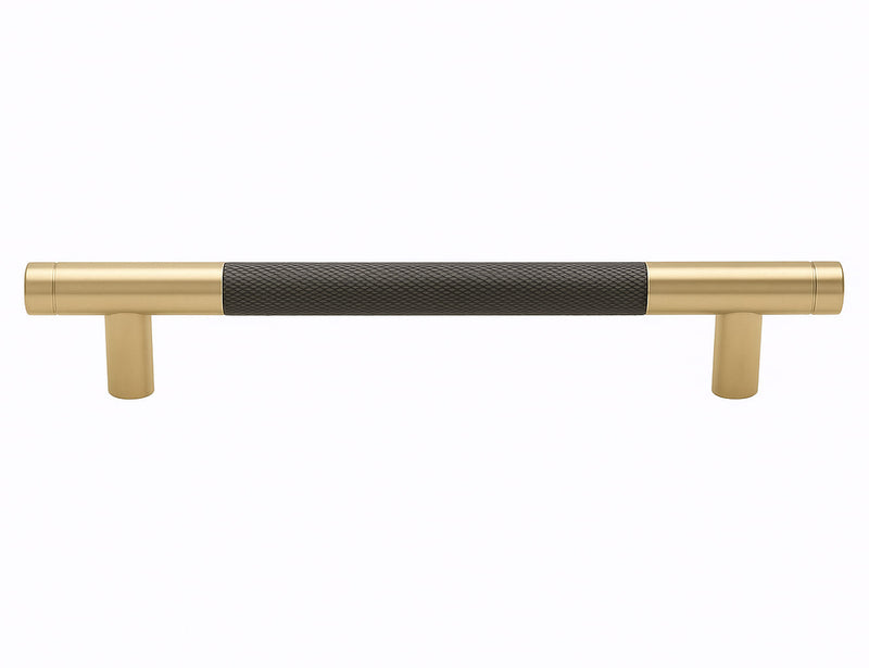 Poignée de meuble cuisine 157mm métal bicolore doré et anthracite, finition moderne