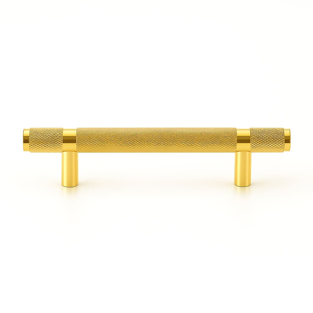 Poignée de meuble cuisine 243mm en métal doré brillant, finition contemporaine