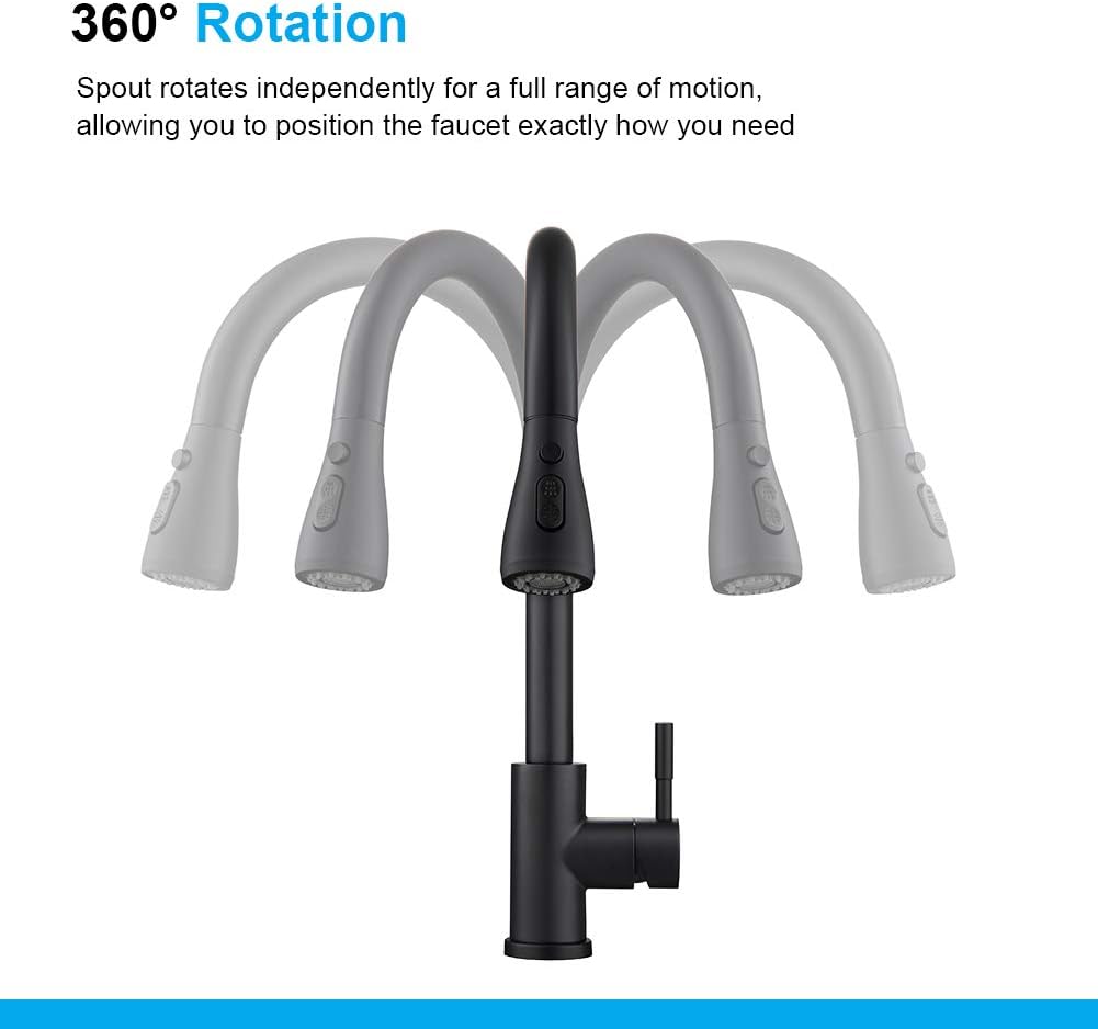 Robinet cuisine : Arc élevé 360° avec douchette extractible 3 modes noir, technologie Cold Start et kit installation inclus