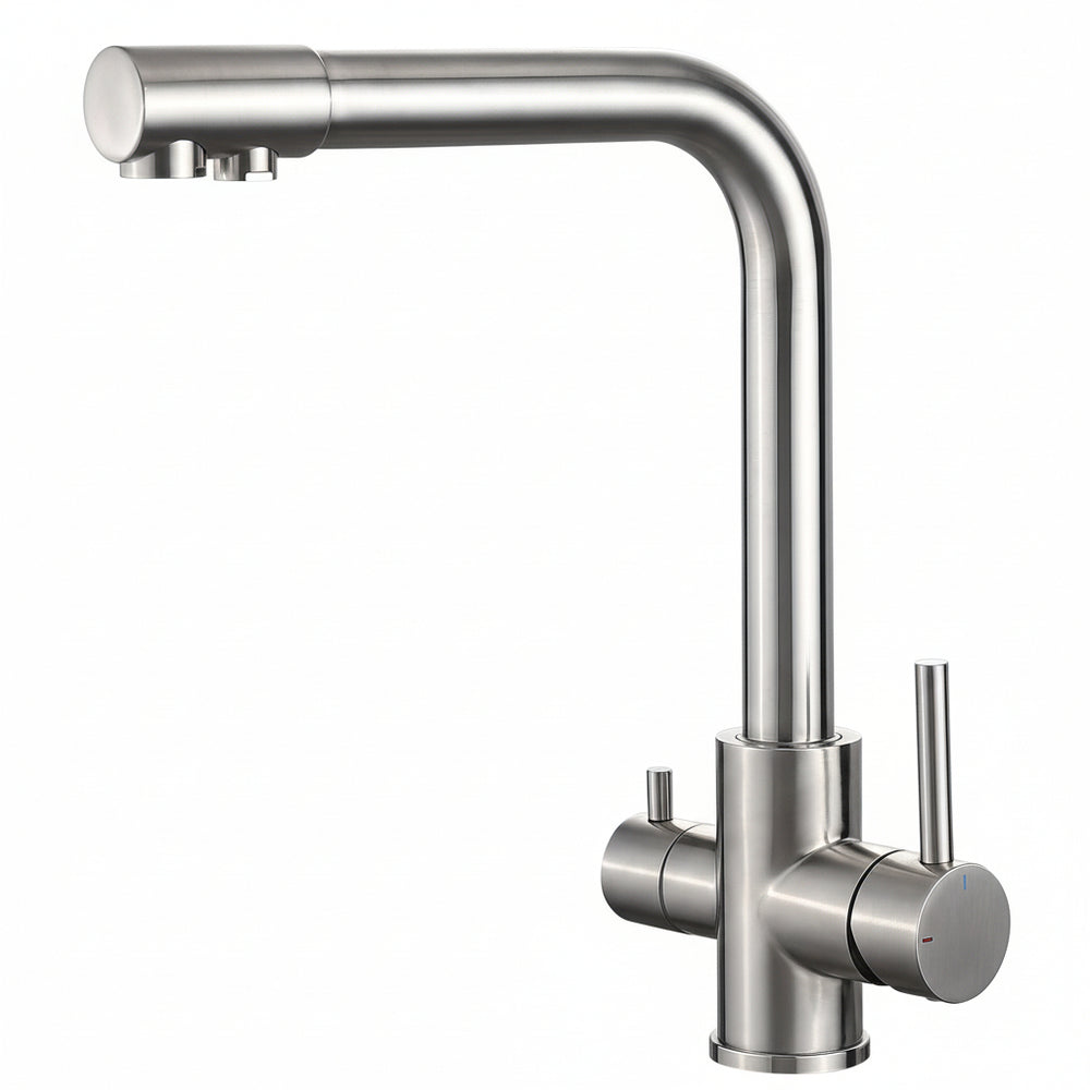 Robinet mitigeur cuisine bec flexible pivotant 360° en inox brossé, 2 modes de pulvérisation