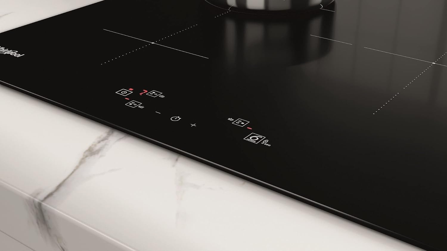 Plaque induction WHIRLPOOL WSQ9160NE : 3 foyers dont 1 double zone 28 cm, 6ème Sens et 3 boosters