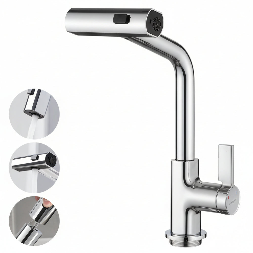Robinet mitigeur cuisine chromé douchette extractible 40cm pivotant 360°, corps laiton