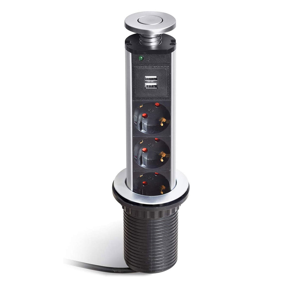 Tour Escamotable avec 3 Prises et 2 Ports USB pour Plan de Travail