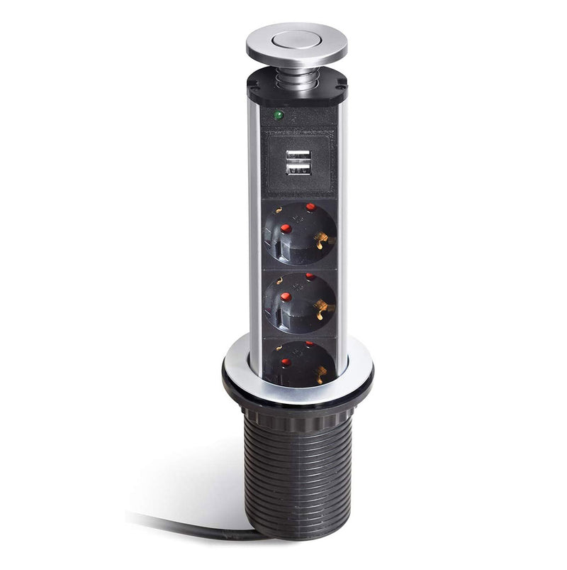 Tour Escamotable avec 3 Prises et 2 Ports USB pour Plan de Travail