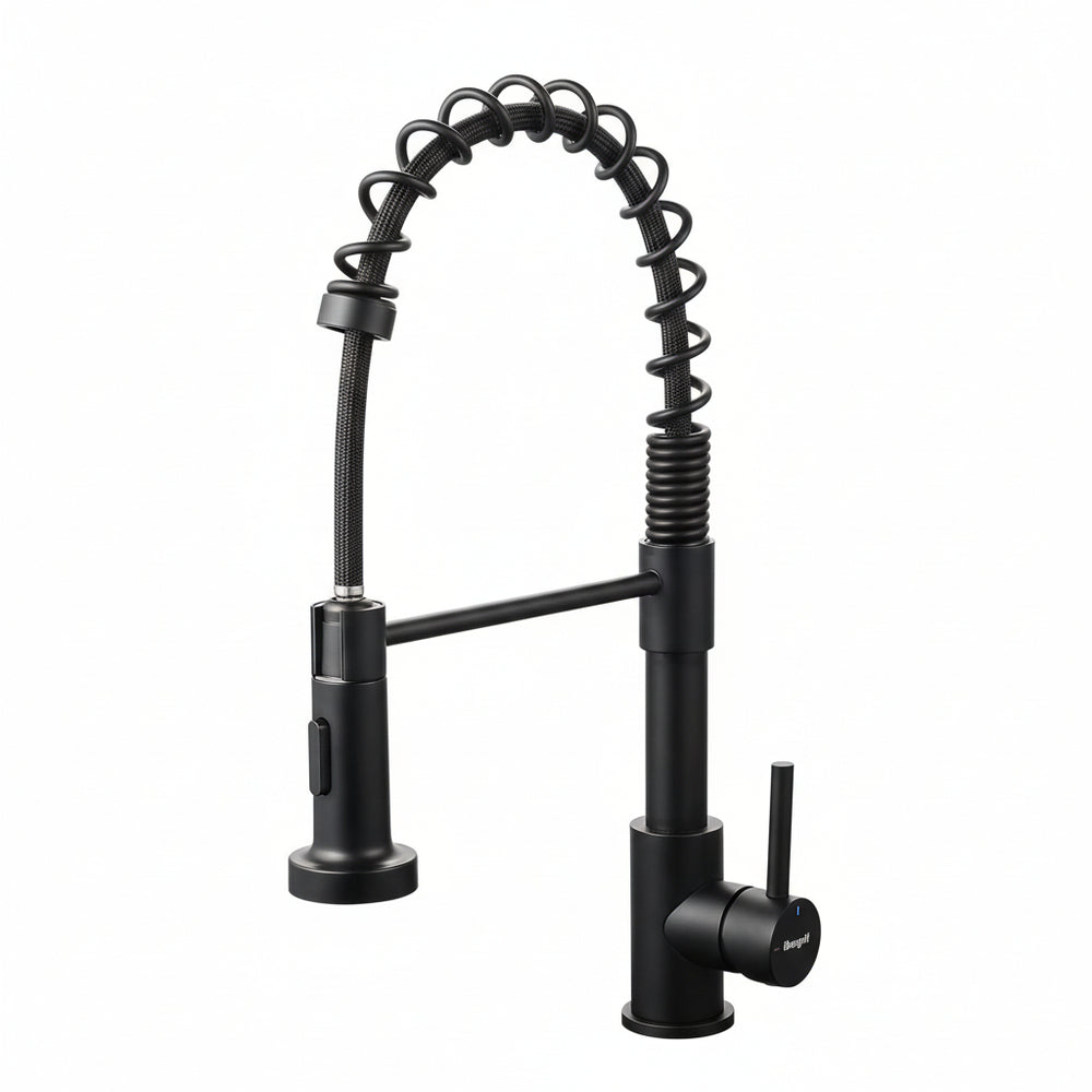 Robinet de cuisine arc élevé noir style industriel, douchette extensible 2 modes et rotation 360°