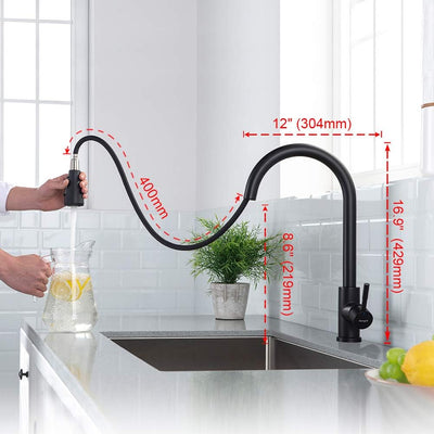 Robinet cuisine : Arc élevé 360° avec douchette extractible 3 modes noir, technologie Cold Start et kit installation inclus