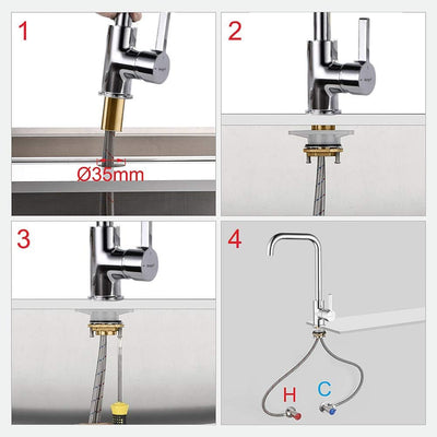 Mitigeur évier cuisine : Bec haut pivotant 360° chromé argent, monocommande, cartouche céramique et kit installation inclus
