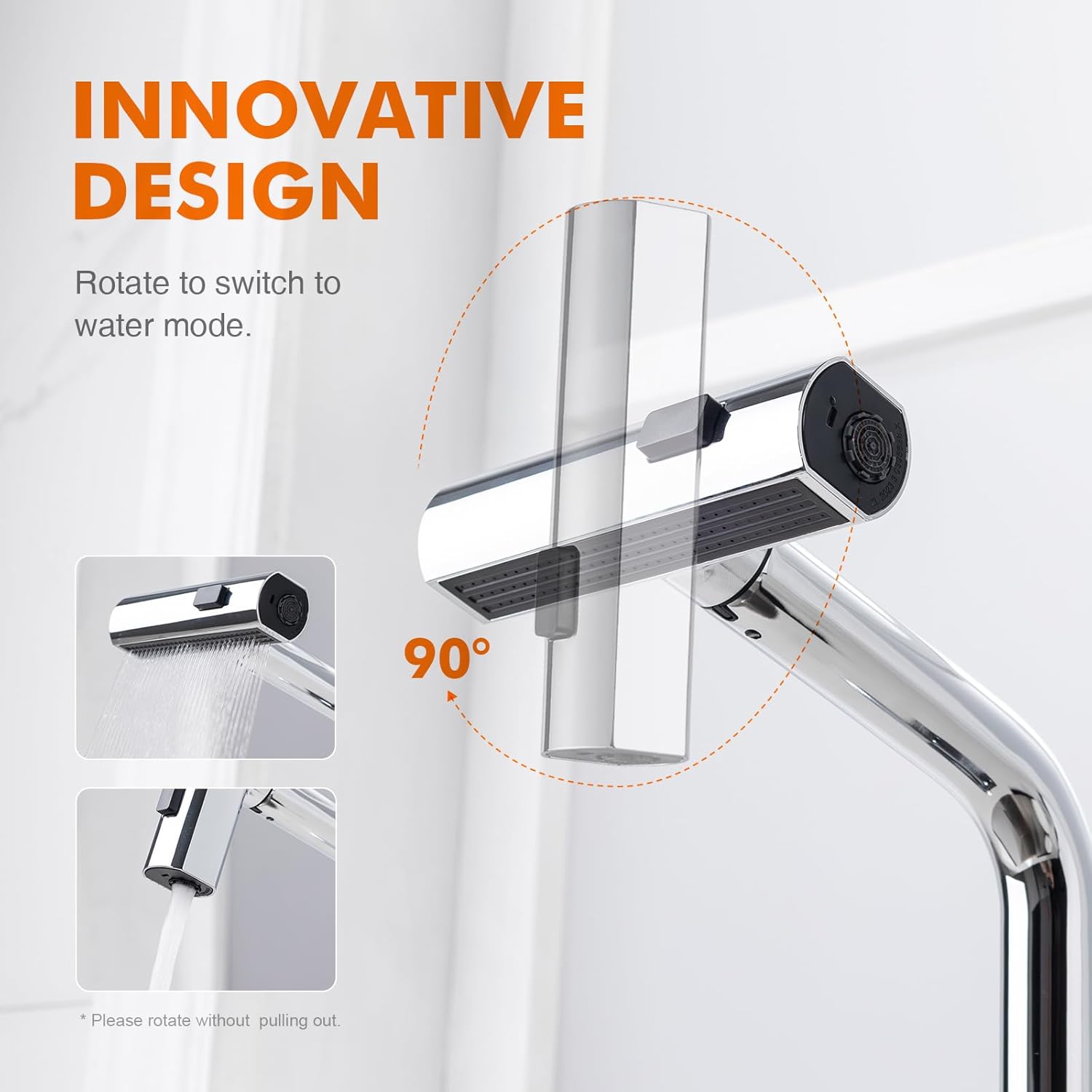 Robinet cuisine : Douchette extractible 40 cm pivotant 360° chromé, 3 modes de jet, corps laiton sans plomb et kit installation inclus