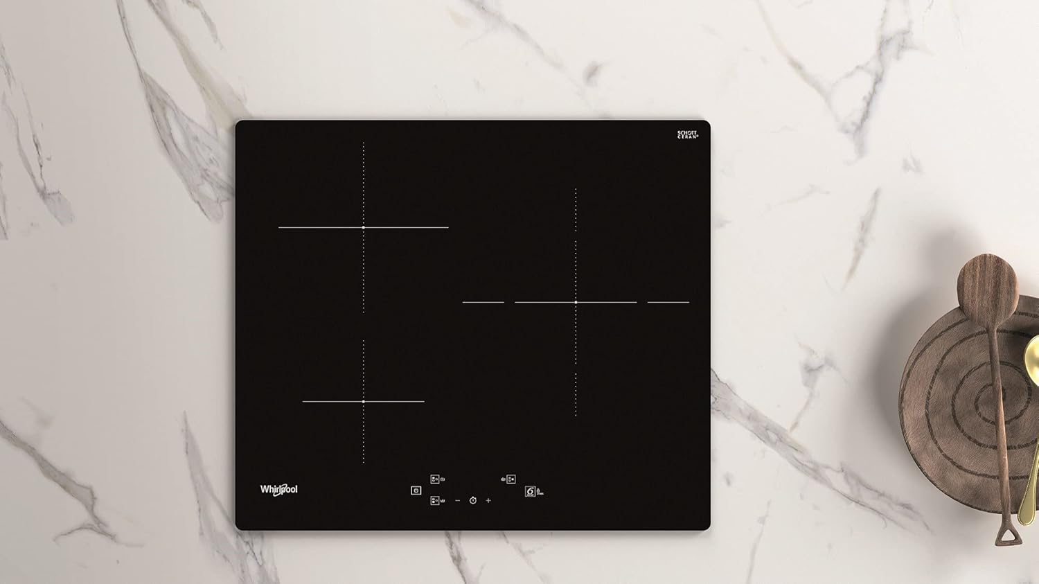 Plaque induction WHIRLPOOL WSQ9160NE : 3 foyers dont 1 double zone 28 cm, 6ème Sens et 3 boosters