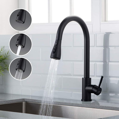 Robinet cuisine : Arc élevé 360° avec douchette extractible 3 modes noir, technologie Cold Start et kit installation inclus