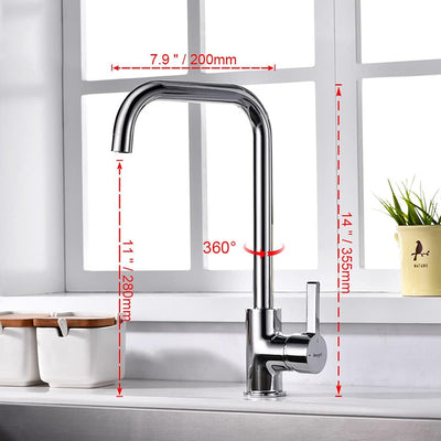 Mitigeur évier cuisine : Bec haut pivotant 360° chromé argent, monocommande, cartouche céramique et kit installation inclus