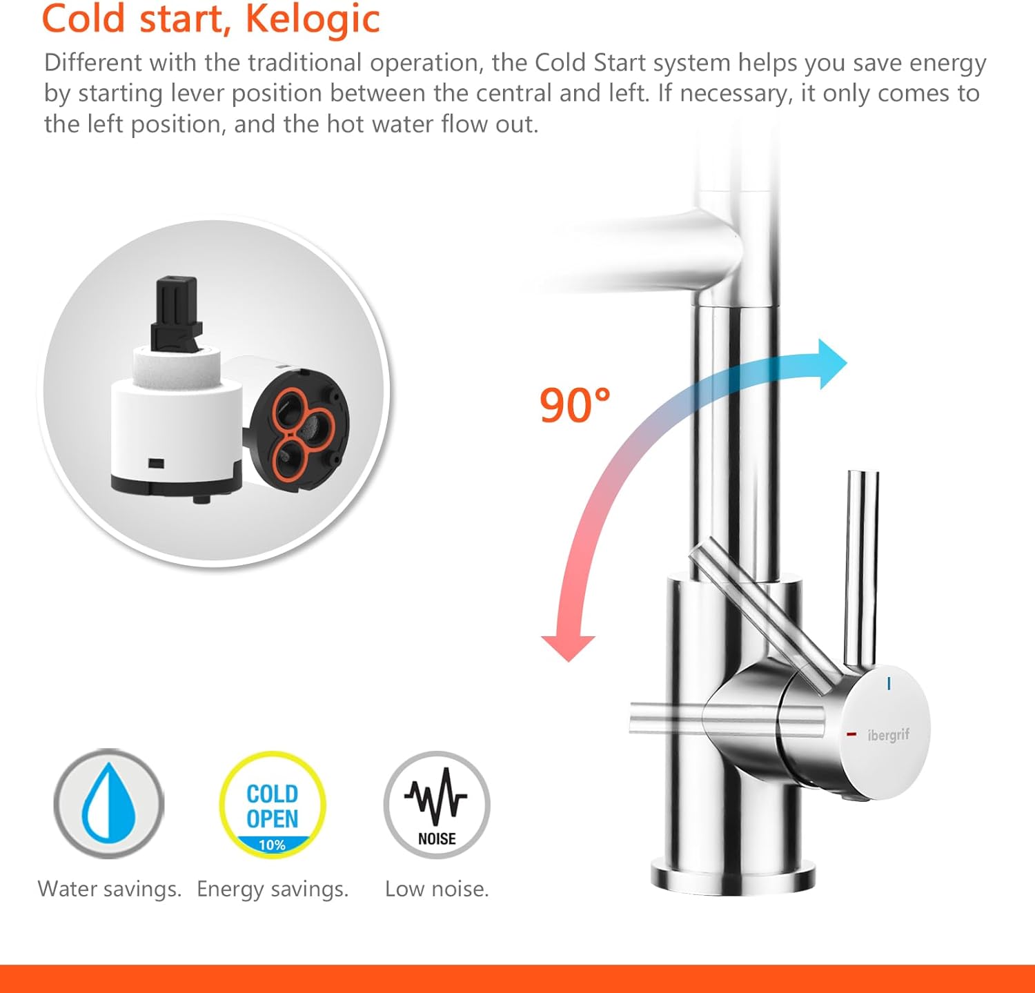 Robinet cuisine : Arc élevé ressort professionnel 360° avec douchette extractible 2 jets chromé argent, Cold Start et kit installation inclus