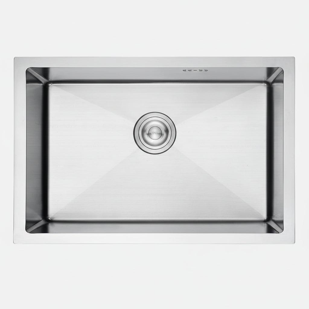 Évier cuisine 1 bac inox 70x44 cm encastrable, profondeur 20 cm, finition argent brossé
