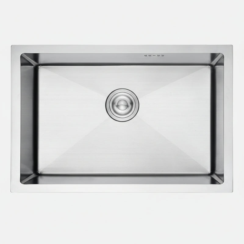 Évier cuisine 1 bac inox 70x44 cm encastrable, profondeur 20 cm, finition argent brossé