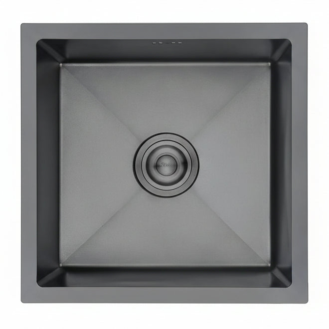 Évier cuisine 1 bac carré 40x40 cm inox noir encastrable, profondeur 20 cm