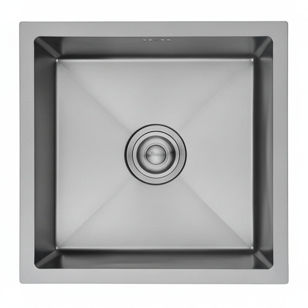Évier 1 bac carré 40x40 cm inox argent, profondeur 20 cm, encastrable cuisine