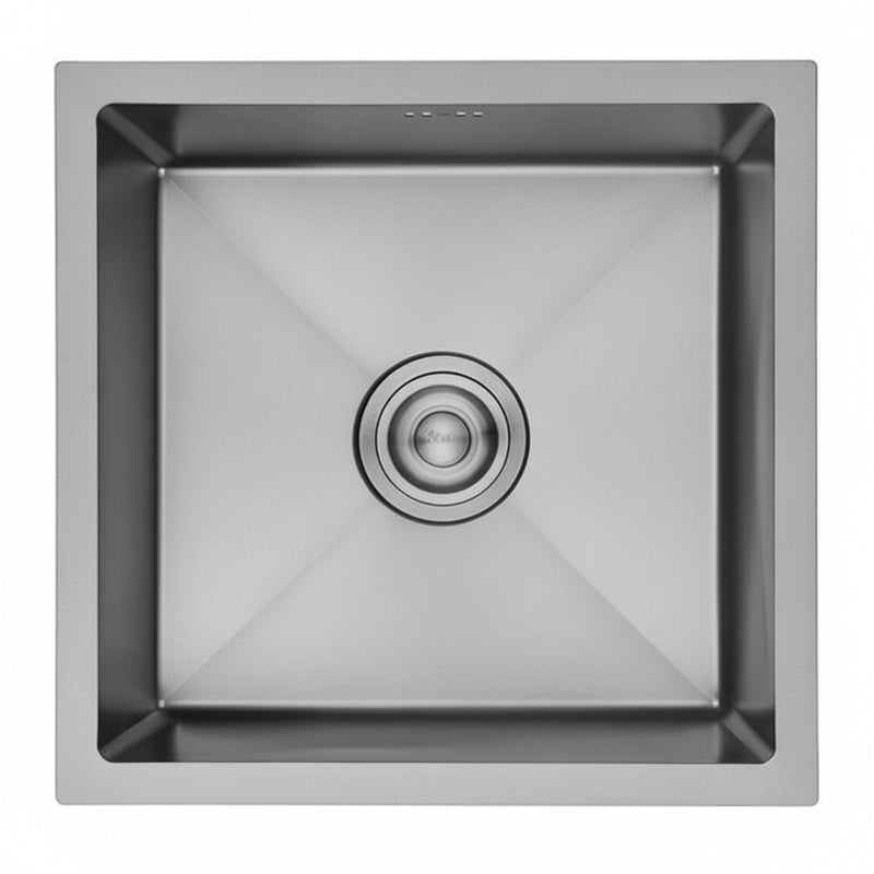 Évier 1 bac carré 40x40 cm inox argent, profondeur 20 cm, encastrable cuisine