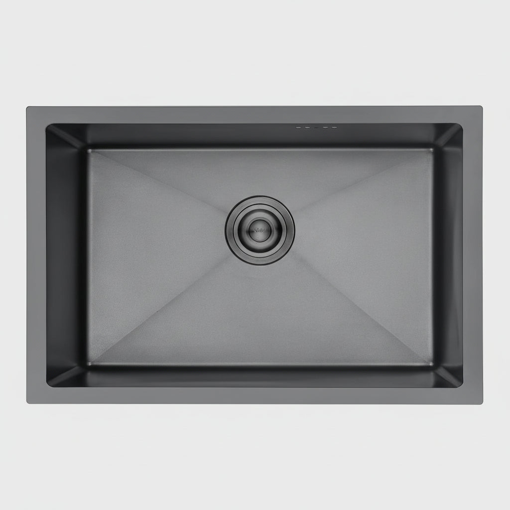 Évier cuisine 1 bac 70x44 cm inox noir encastrable, profondeur 20 cm, cuisine contemporaine