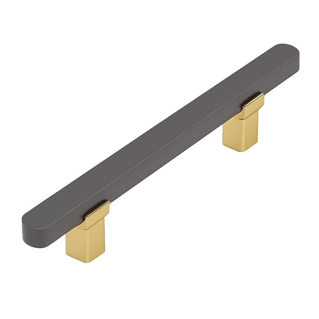 Poignée de cuisine 180mm métal bicolore doré et anthracite, style contemporain