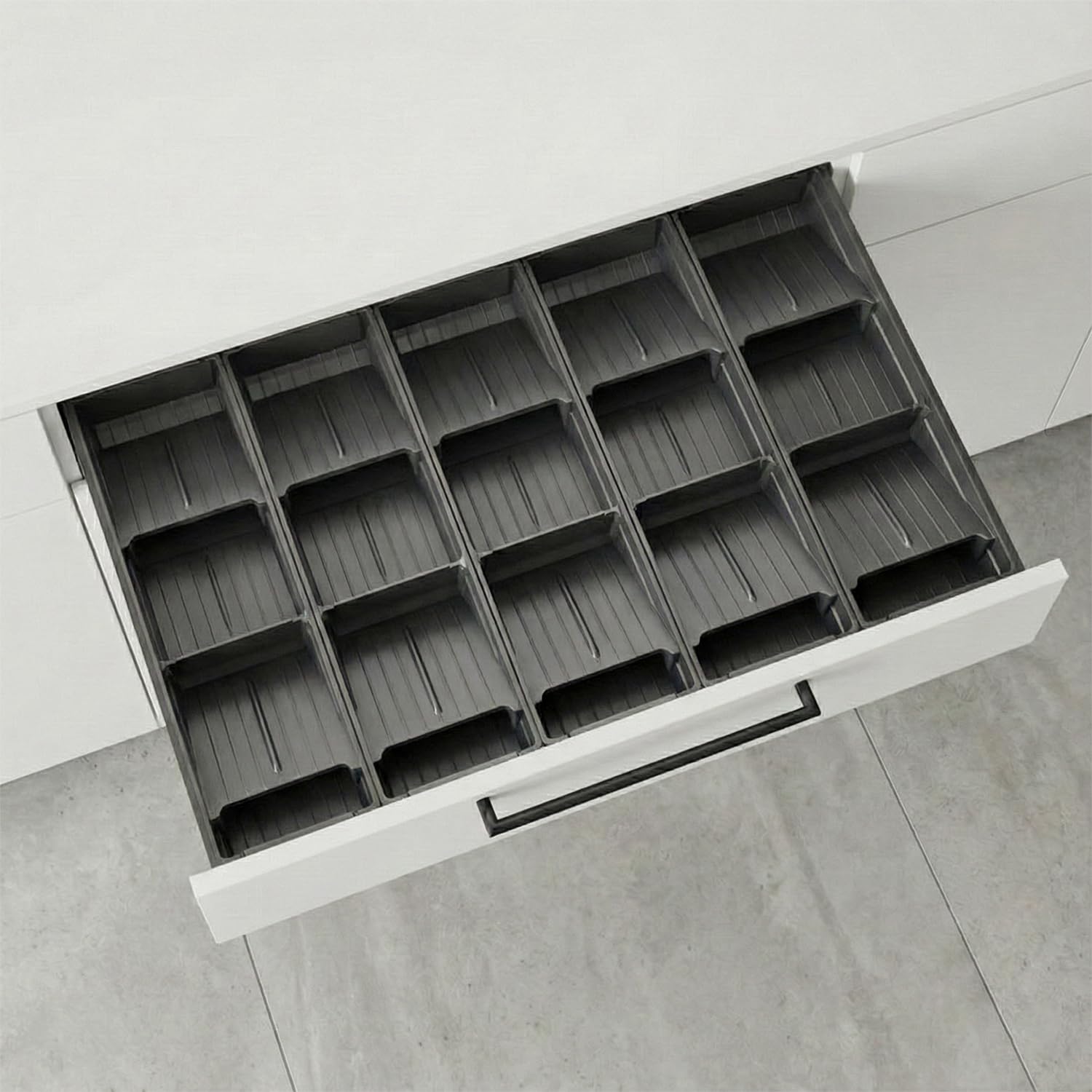 Bac organiseur tiroir cuisine métal : Alliage aluminium gris anthracite, 473 × 150 × 68 mm